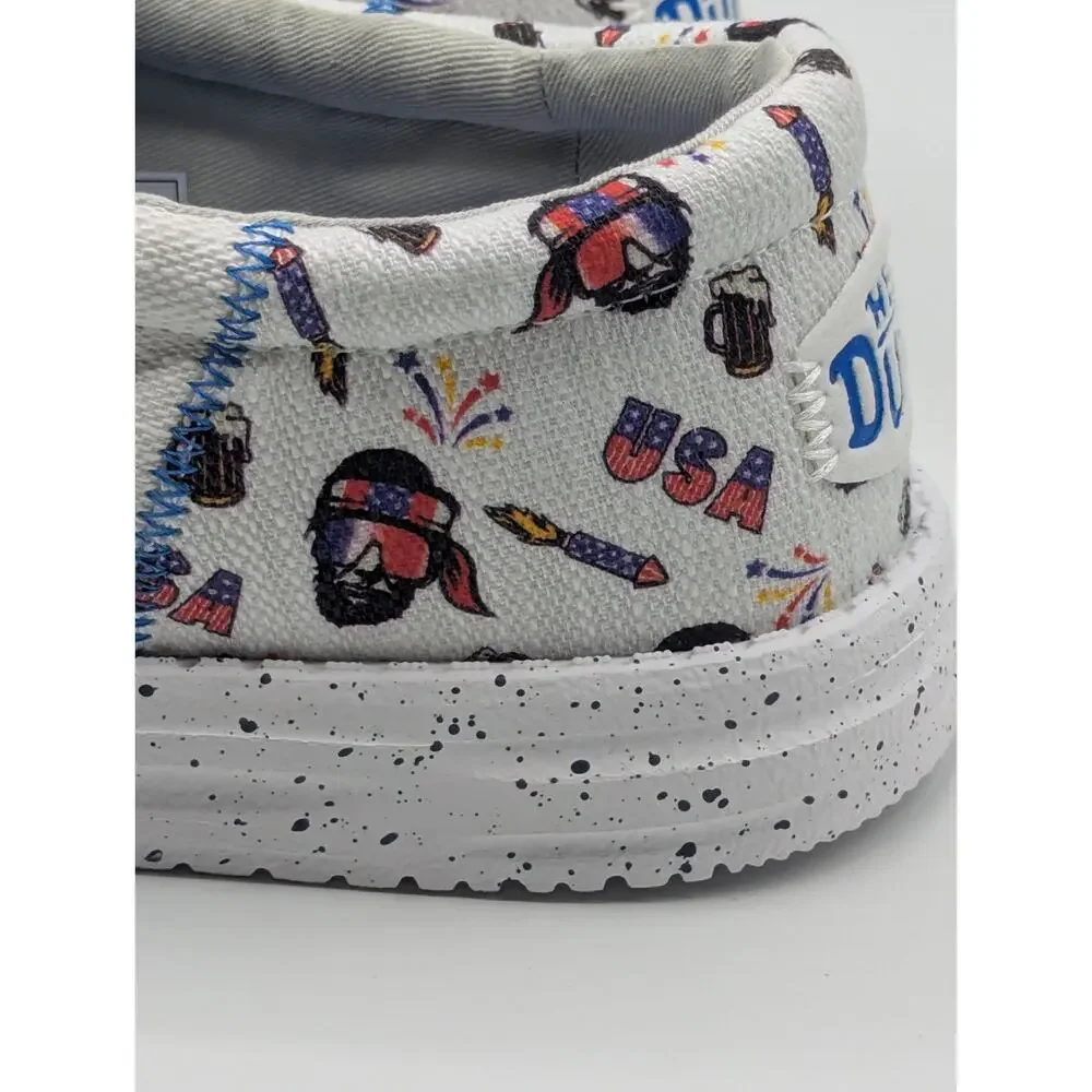 Hey Dude Wally Funk Americana Mens Size 8 USA Party Shoes Slip On July 4 NWT